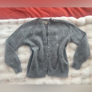 Vintage 1950s Grey Sweater, Crew Neck Cardigan Size Small